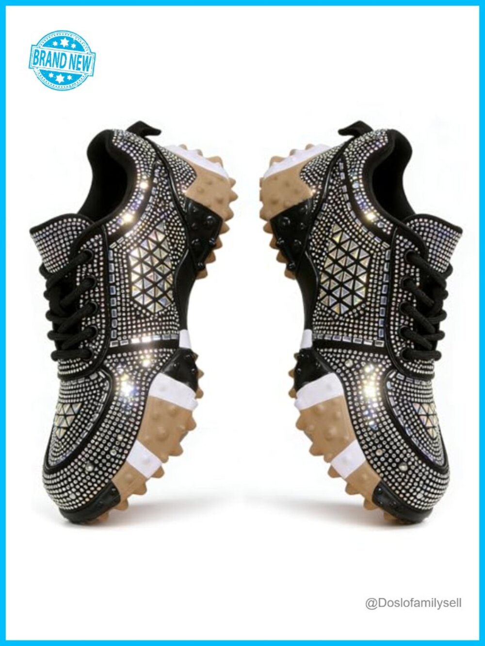 Rhinestone Bling Platform Sneakers Lace-Up Casual Walking Shoes
